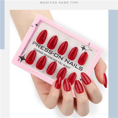 Glossy Red Almond Press-On Nails