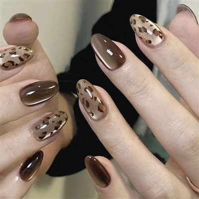 Leopard Almond Cat Eye Press On Nails