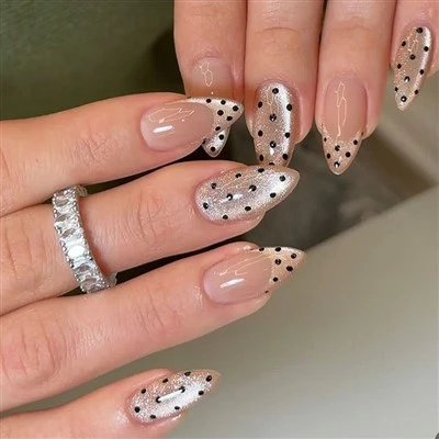 Nude Black Dot Cat Eye Press On Nails