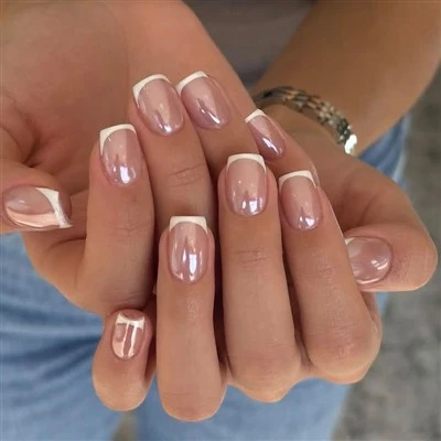 Nude Brown Chrome French Press On Nails