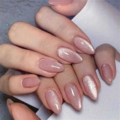 Nude Pink Almond Cat Eye Press On Nails