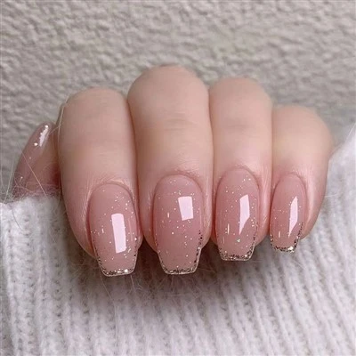 Nude Pink French Glitter Press On Nails