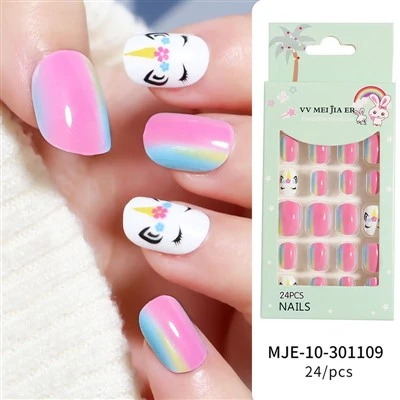 Pastel Rainbow Unicorn Cartoon Kids Press On Nails