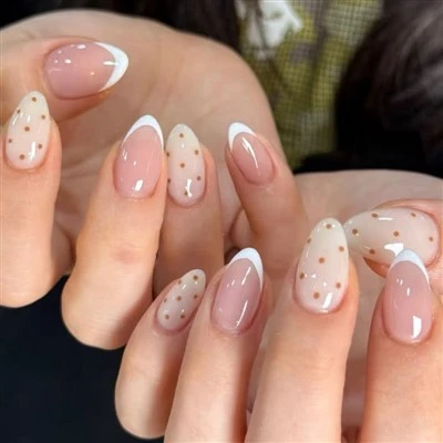 Pink White Red Dot Short Almond Press On Nails