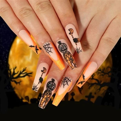 Pumpkin, Spiderweb, and Bathallowen Nails