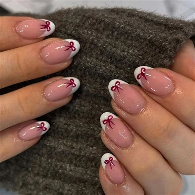 Red Bows French Valentine's Day Nails