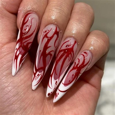Red Flame Ombre Halloween Nails