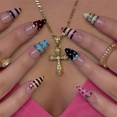 Retro Chic Color Block Press On Nails