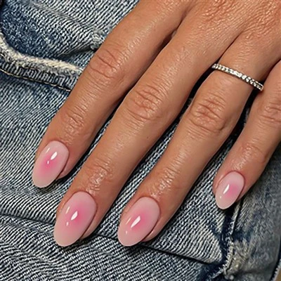 Short Round Blush Ombre Press On Nails