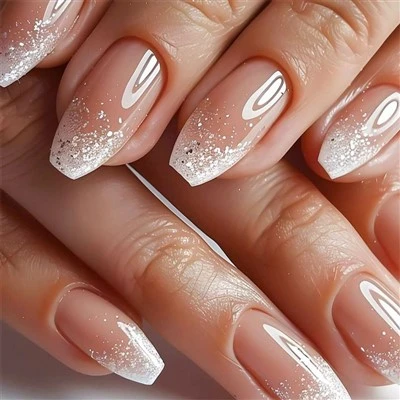 Silver Gradient Glitter Press On Nails