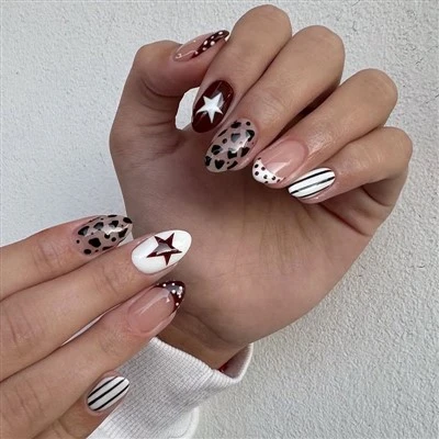 Y2K Star Cow Print Press On Nails