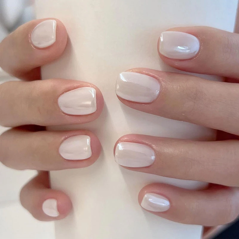 White Chrome Press On Nails