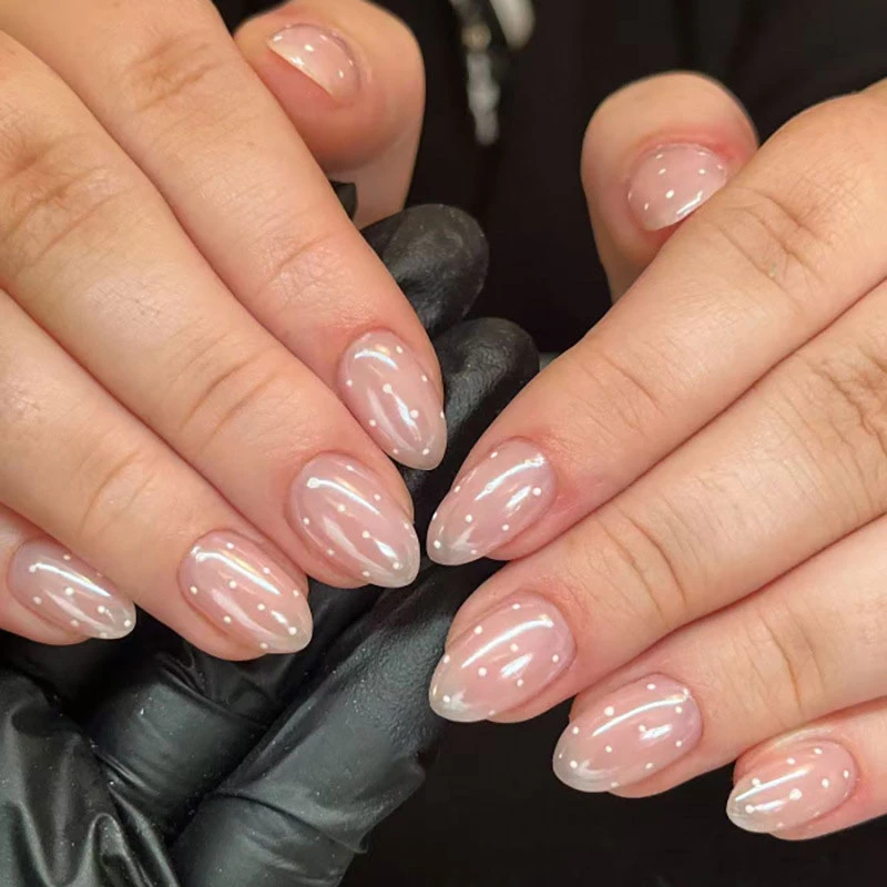 White Polka-dot Chrome Press On Nails