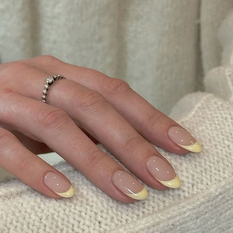 Yellow Almond French Press On Nails